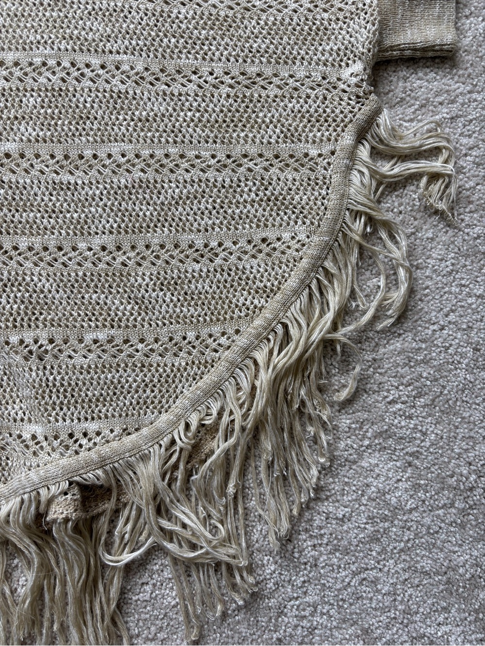 Cotton Emporium Beige V‑Neck Fringe Sweater Poncho - Picture 6 of 8